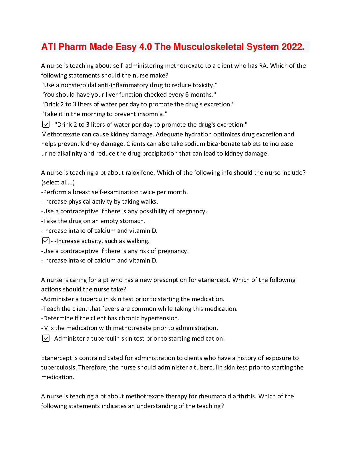 Preview image for ATI Pharm Made Easy 4.0 Musculoskeletal System; answered 2022.